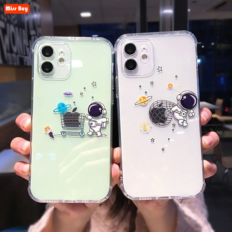 

Cartoon Astronaut Trailer Transparent Clear Phone Cases For iPhone 13 11 12 Pro Max 13 12 Mini X XR XS MAX 7 8 Plus Cover Slim