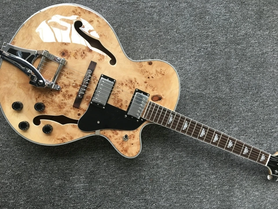 

Новое поступление, G L-5 L5 Jazz гитара F-полуполый естественный цвет, электрогитара, хромированные металлические изделия с bigsby bridge