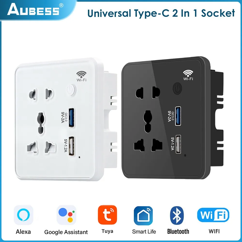 

Tuya WiFi Smart Socket US EU UK Plug Universal Type-C 2 In 1 Quick Charge Socket Voice Control Timing Works With Google Home