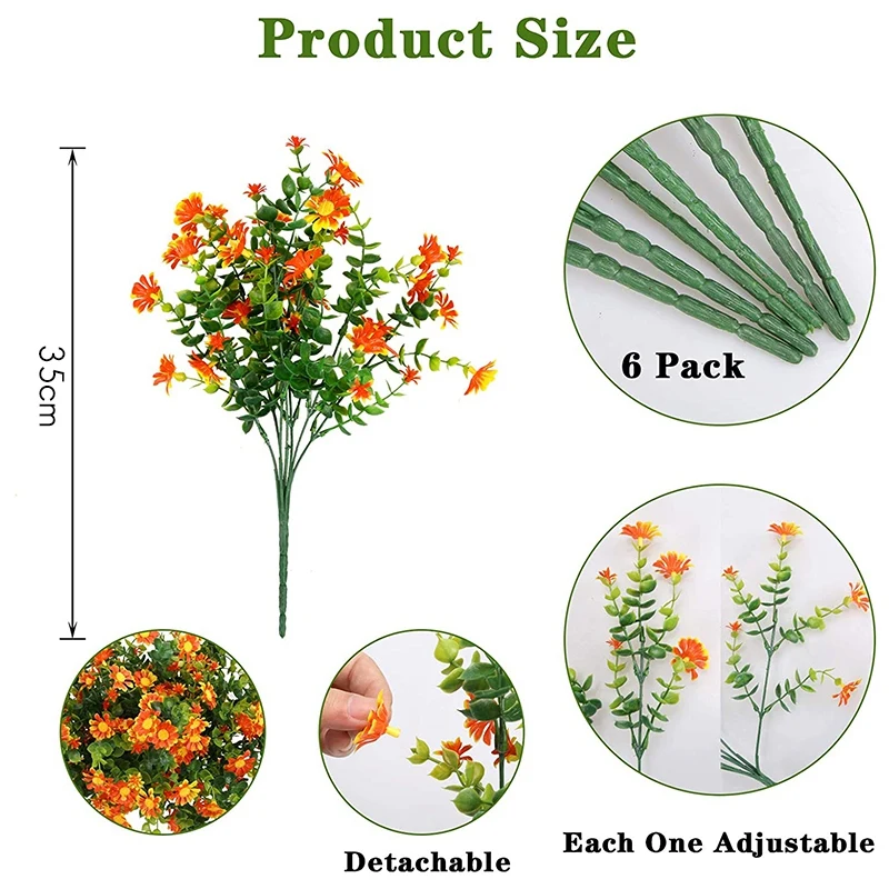 Promotion! 6 Pack Artificial Flowers For Outdoors Winter Color Resistant Boxwood Shrubs With Flower Fake Hanging Plants Greenery |