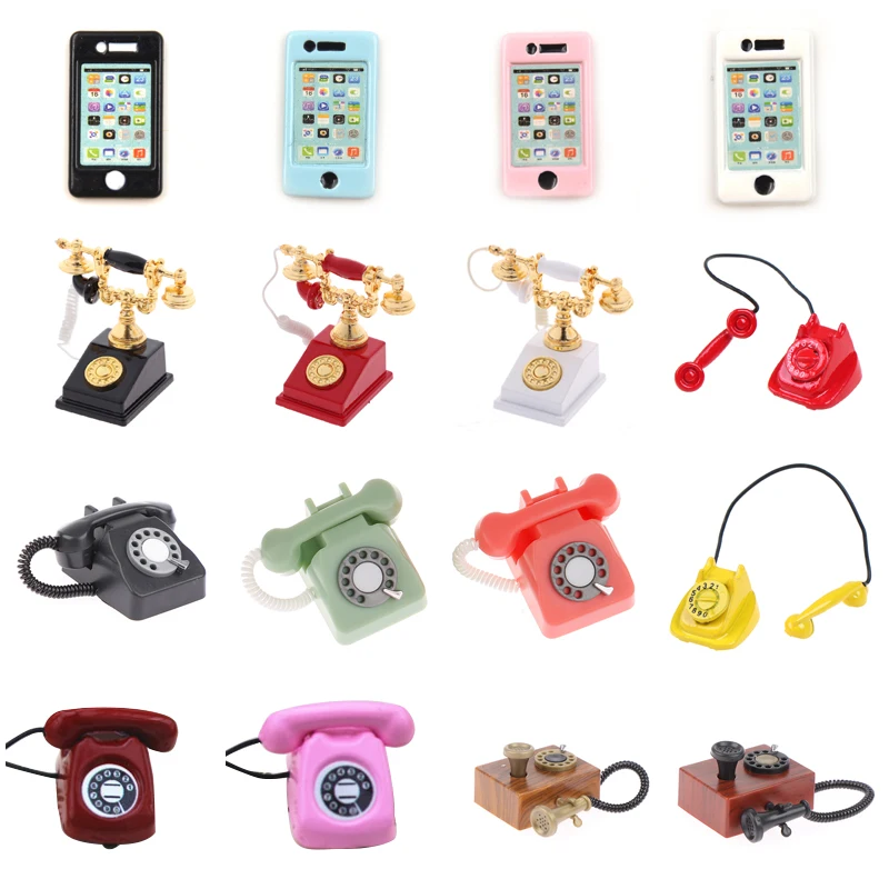 

1: 12 миниатюрный телефон для кукольного домика, ретро телефон, граммофон, мебель для дома, игрушки для детей