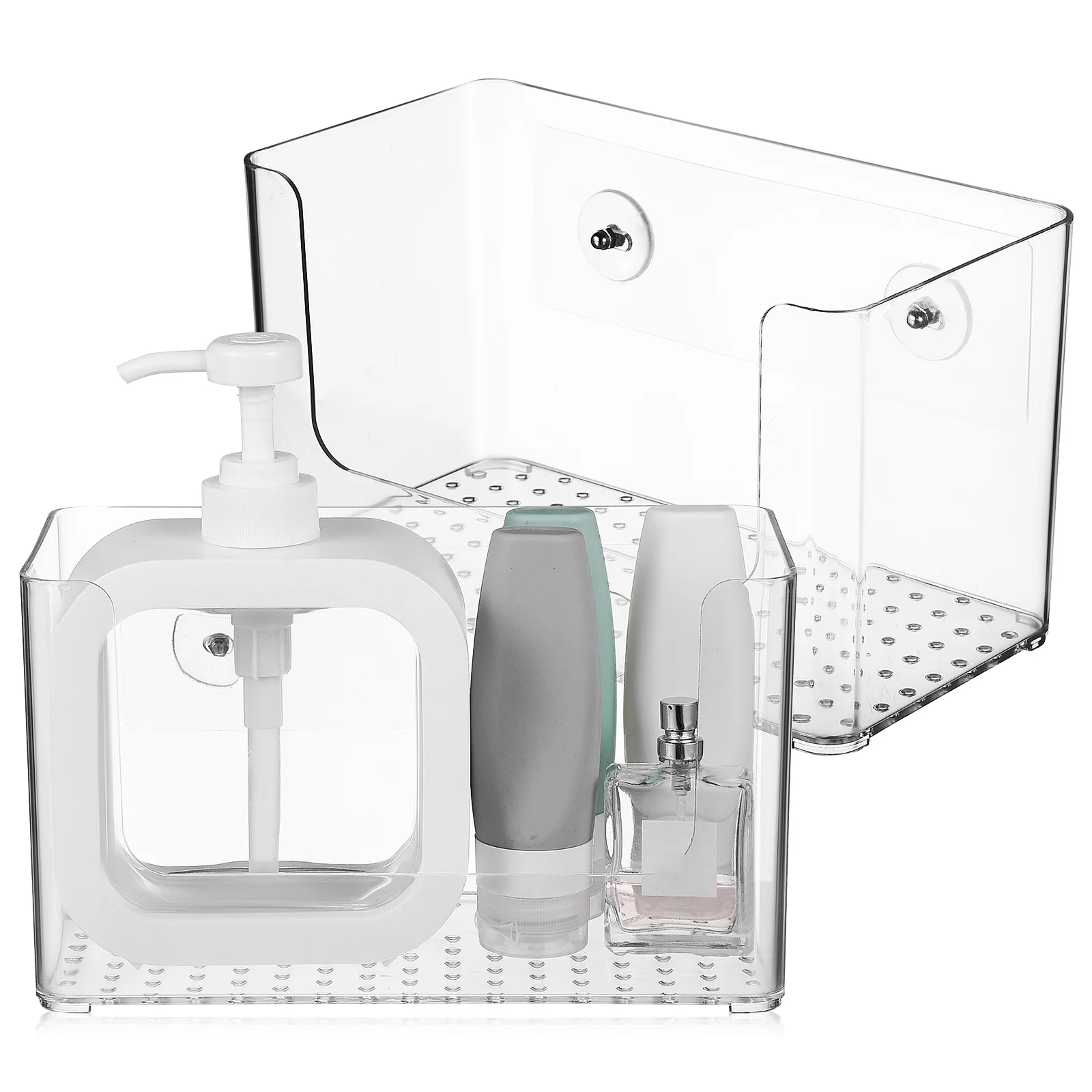 

2Pcs Transparent Adhesive Storage Box Wall Mount Shower Organizer Hanging Holder for Bathroom