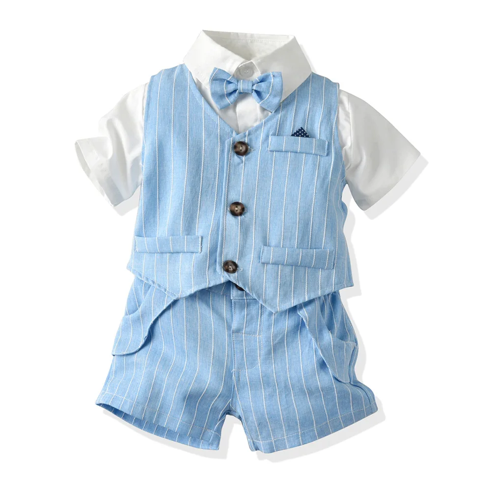 

3pcs/lot Boys Summer Clothes Sets Children Gentleman Shirt + Waistcoat + Shorts Toddler Baby Outfits Kids Quality Clothes