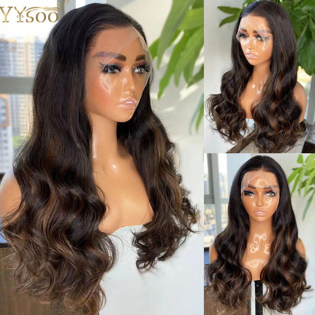 YYsoo Long Body Wave Highlights Synthetic Hair Wig 13x4 Futura Lace Front Wigs For Black Women Pre Plucked Hairline Free Part
