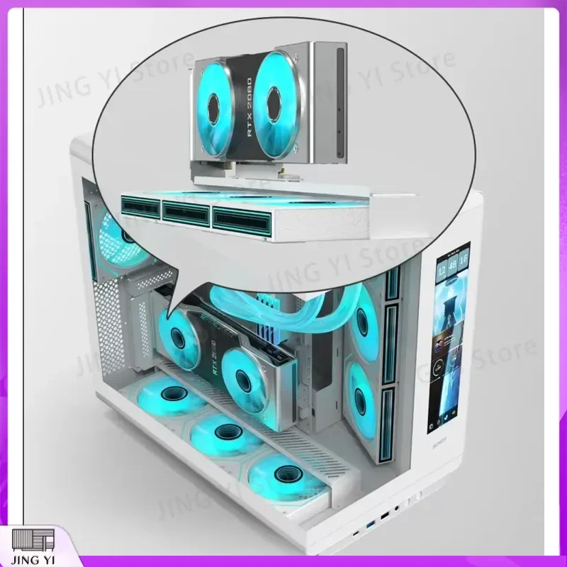 Фото Корпус для игрового ПК ATX с ЖК-экраном, среднеразмерный корпус для компьютера, шасси с закаленным стеклом, RGB-подсветкой, для геймеров, DIY-корпус для настольного ПК №5