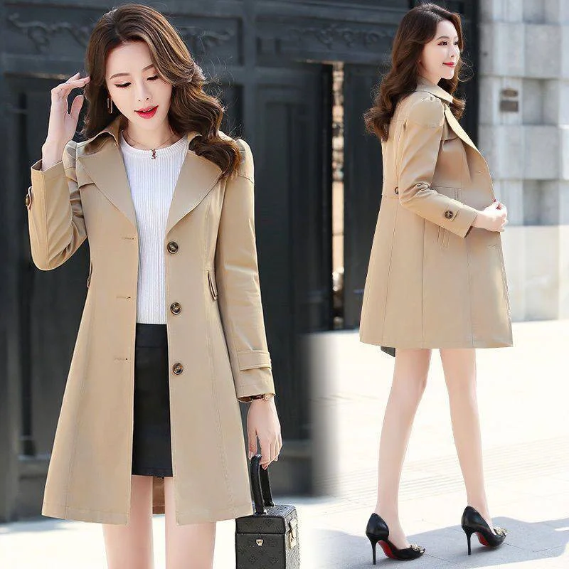 

Autumn Khaki Trench Coat Woman 2023 New Korean Single-breasted Mid-Long Women Trench Coat Overcoat Windbreaker Female Tops