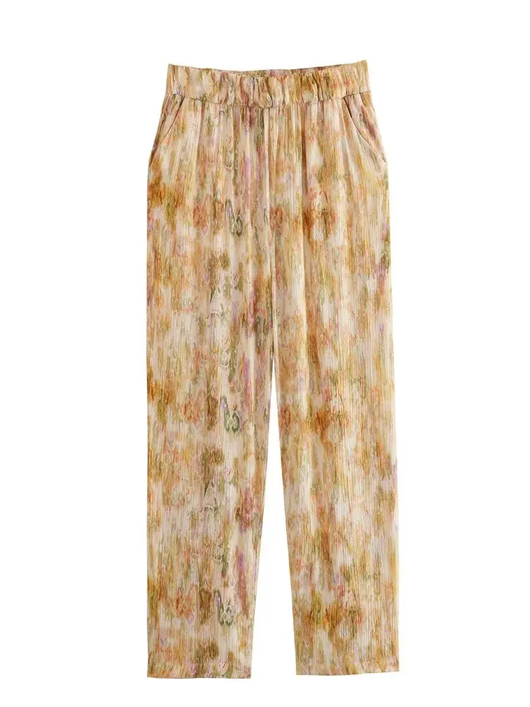 

Женские прямые брюки с принтом Kumsvag, элегантные уличные брюки до щиколотки с эластичным поясом, одежда для лета, 2023