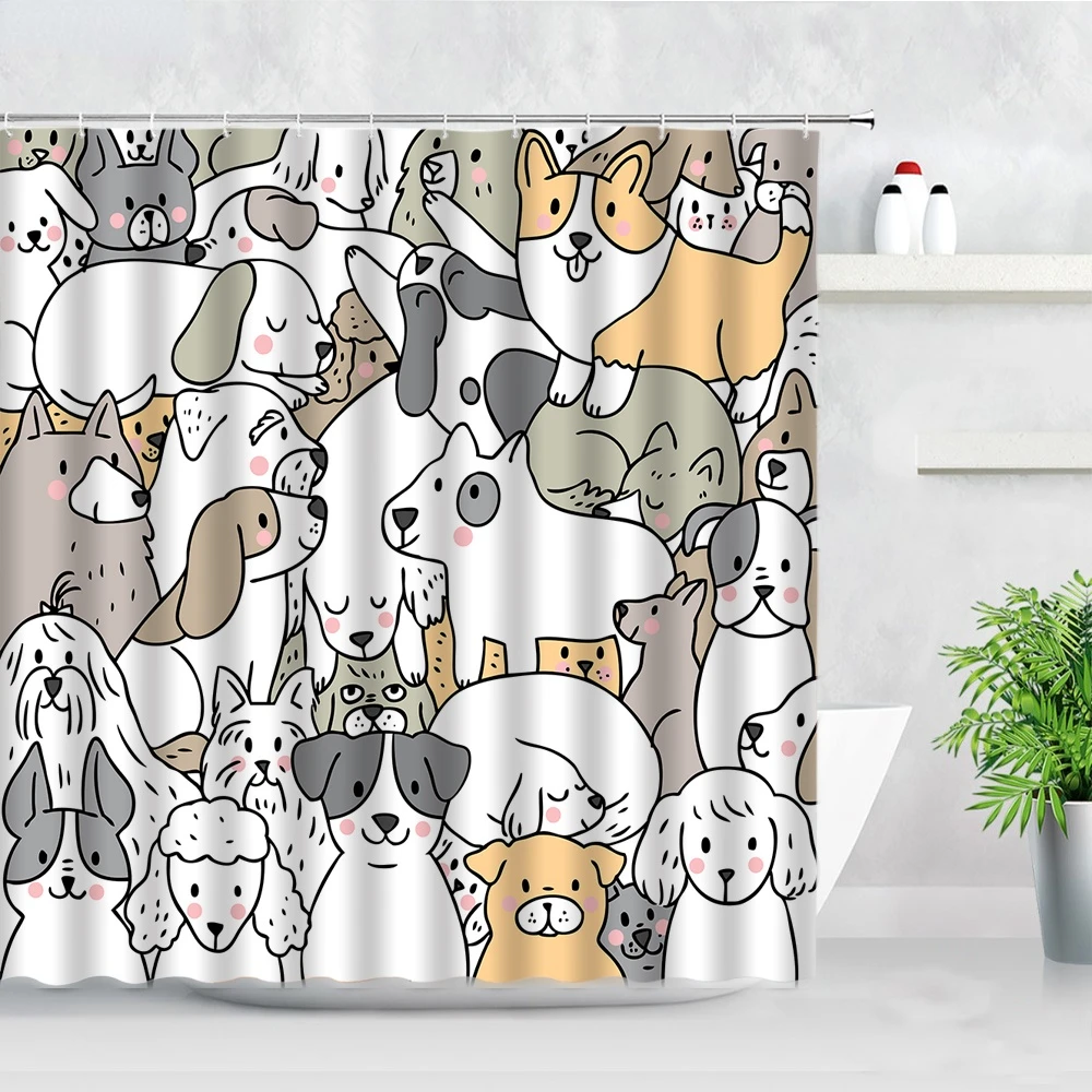 

Shower Curtain Funny Dogs Cats Home Bathroom Decoration Waterproof Fabric Polyester Bath Decor for Kids Cute Animal Cartoon