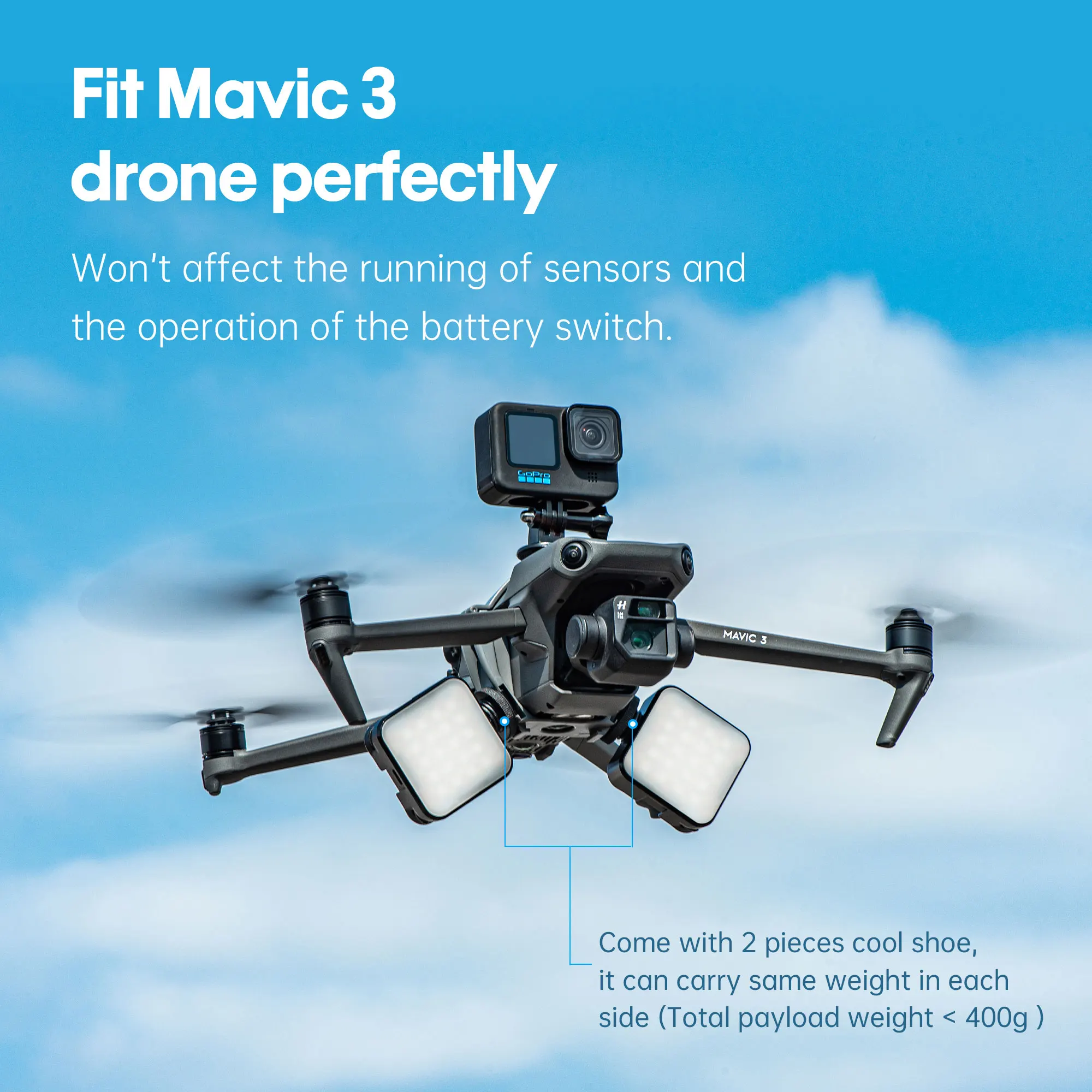 Кронштейн для заполняющего света спортивной камеры DJI Mavic 3 Cine Drone GoPro/Insta360 Osmo Action 2 |