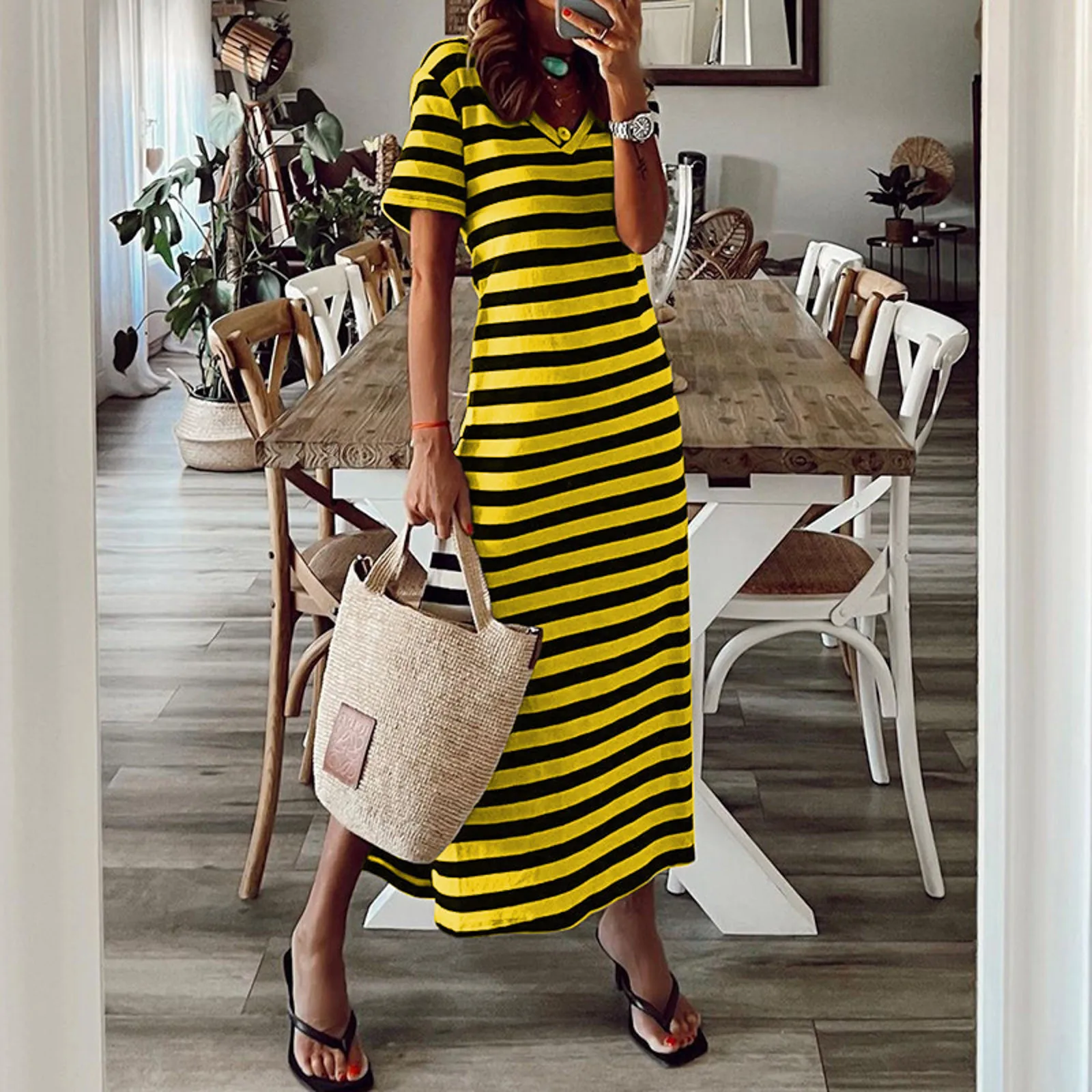 

Fashion Robe Striped Print Women Clothing Dress Beach Dress Summer Elegant Sundress Female 2023 New Vestidos Casual