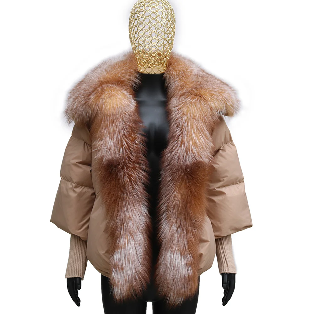 2023 Natural Real Fox Fur Collar White Goose Down Jacket Winter Women Warm Loose Coat Duck Down Thick Luxury Outerwear New Fashi