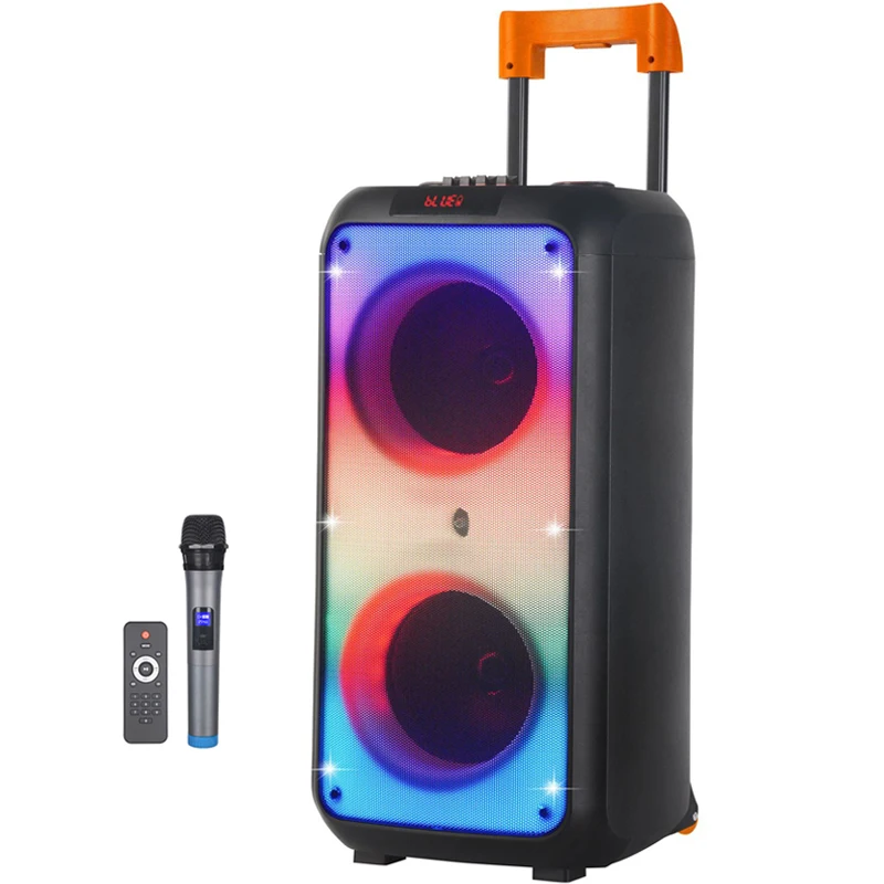 

Dual 8-inch Peak Power 6000W Outdoor Trolley Audio Karaoke EQ Colorful Light Bluetooth Speaker Portable Wireless Column with Mic