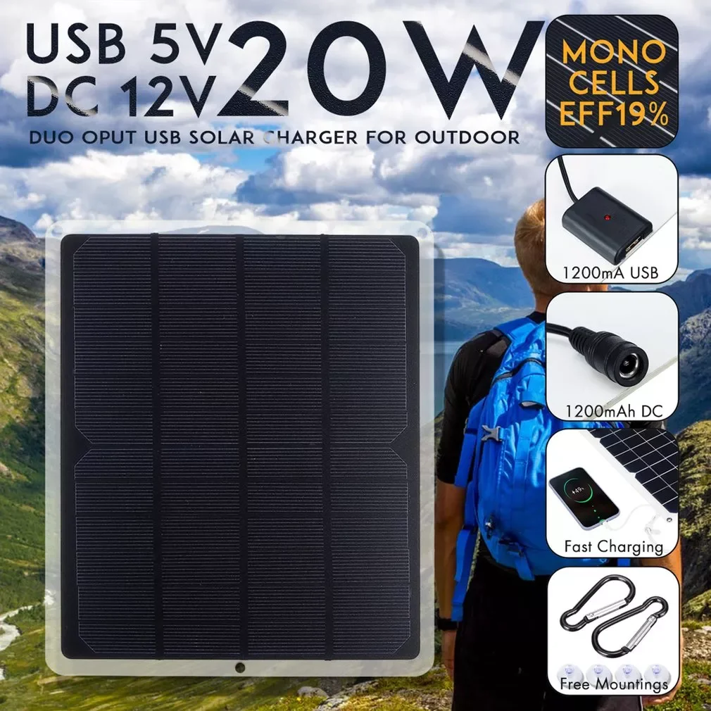 

2023New flexible solar panel 20w panels solar cells cell module DC for car yacht light RV 12v battery boat 5v outdoor charger