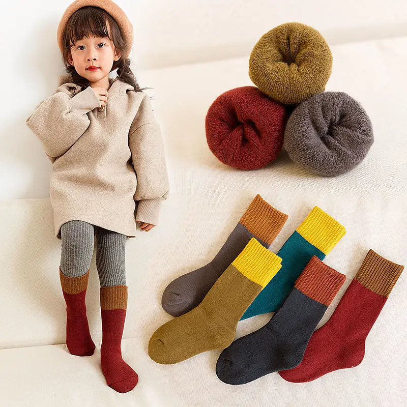 

5Pcs/Lot Baby Socks Cotton Winter Boys Girls Anti-slip Floor Socks Solid Color Terry Warm Slippers Toddlers Thicken Socks1-12Y