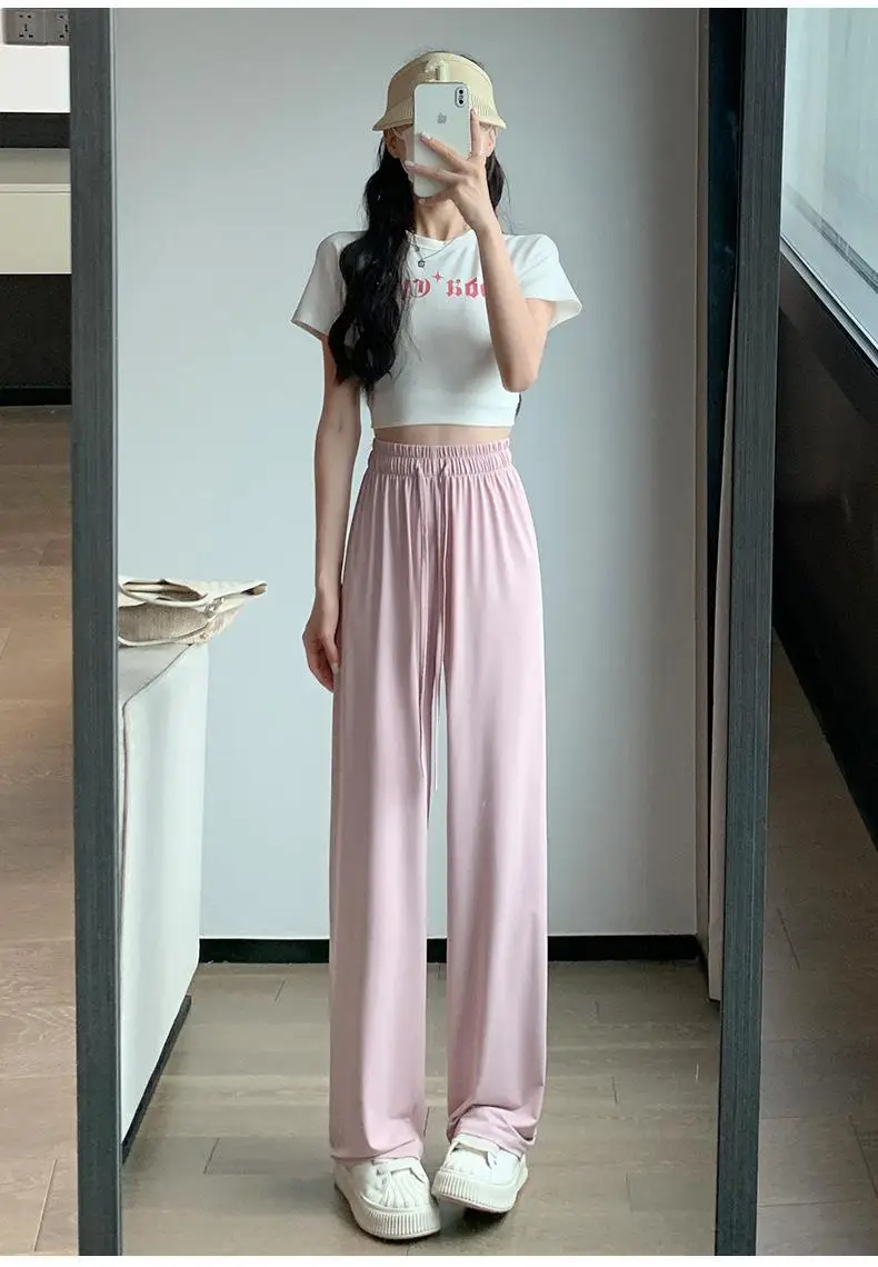 

Ice Silk Sun Pants Women's Summer High-waisted Drawstring Thin Section Casual Small Narrow Version Of Wide-legged Pants