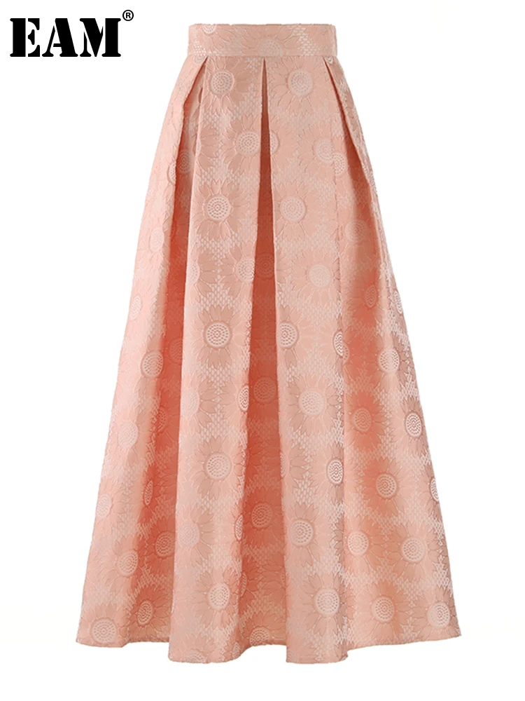 

[EAM] Женская длинная Плиссированная винтажная юбка трапециевидной формы розового цвета с высокой талией, весна-осень 2023 1DF7282