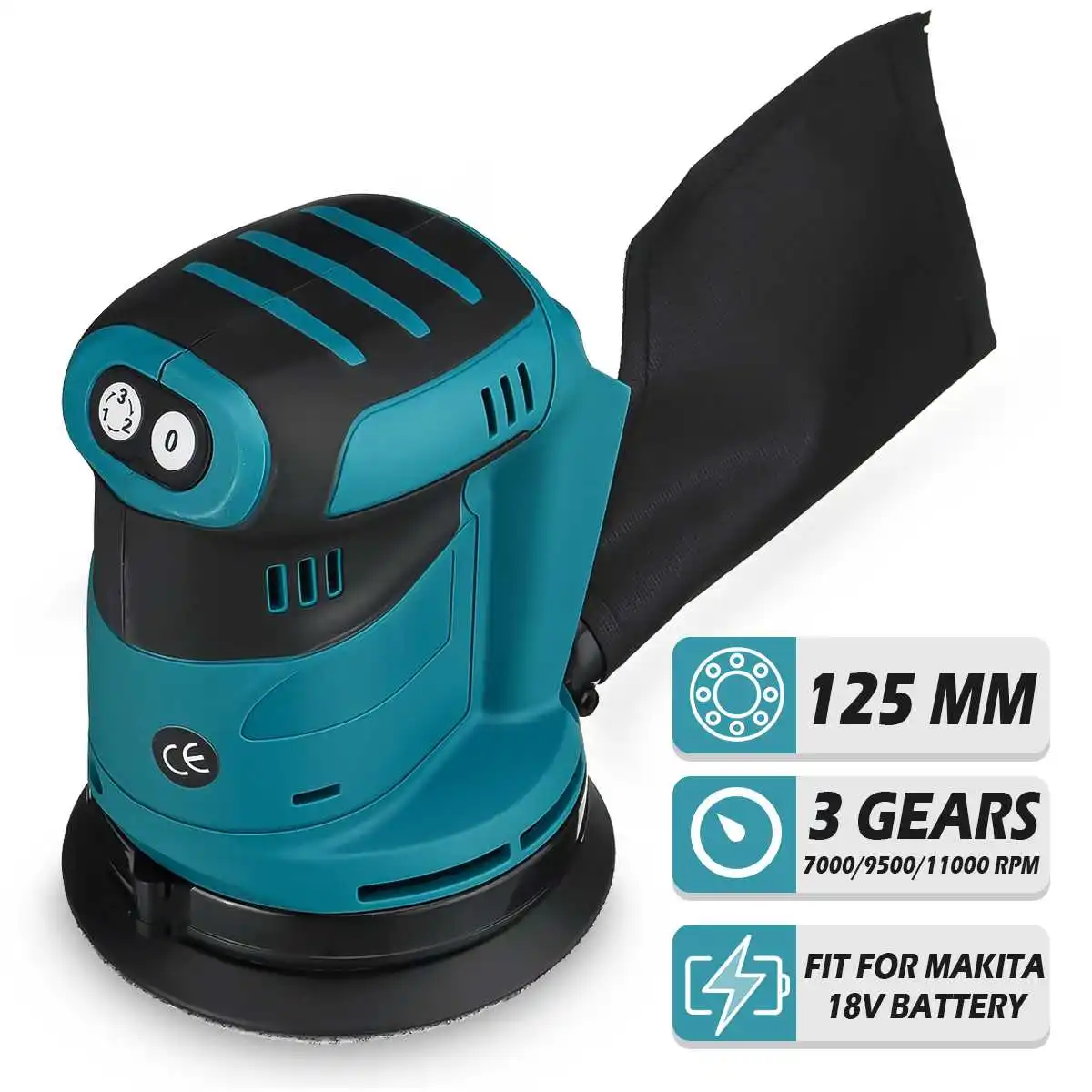 

125mm Cordless Electric Sander Car Polisher Auto Polishing Machine 3 Gears Speeds Adjustable Wood Metal Waxing Grinding Machine