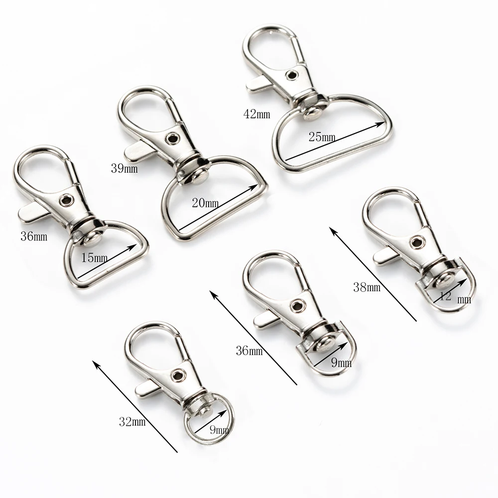 10pcs/lot 32mm 36mm 38mm 39mm 42mm Silver Plated Zinc Alloy Jewelry Findings,Lobster Clasp Hooks for Necklace&Bag&Keychain DIY