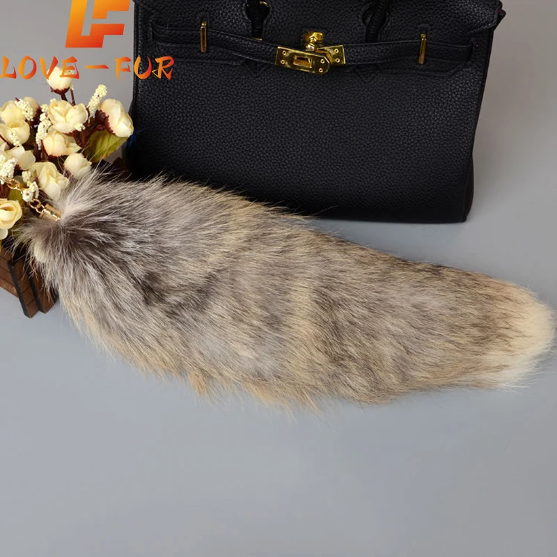 

Hot Sale Fashion Fox Tail Keychain Wolf Tail Fur Tassel Bag Tag Black And Brown Pom Pom Charm Keyring Holder Strap Chain Gifts