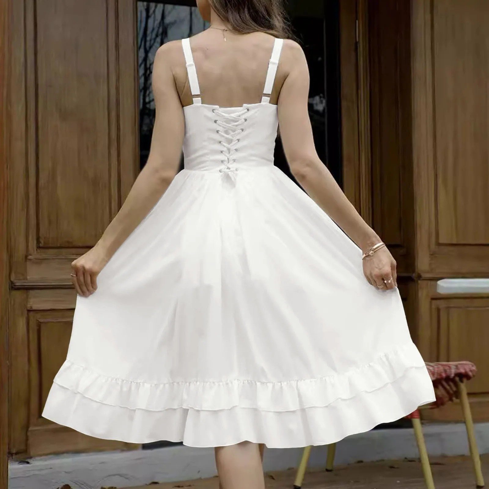 Женское платье миди в стиле Ренессанс регулируемое трапециевидной формы длиной