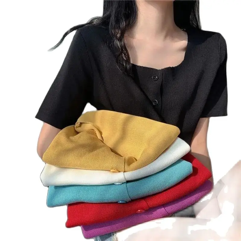 

women sweaters cotton knit short sleeve t-shirts QC