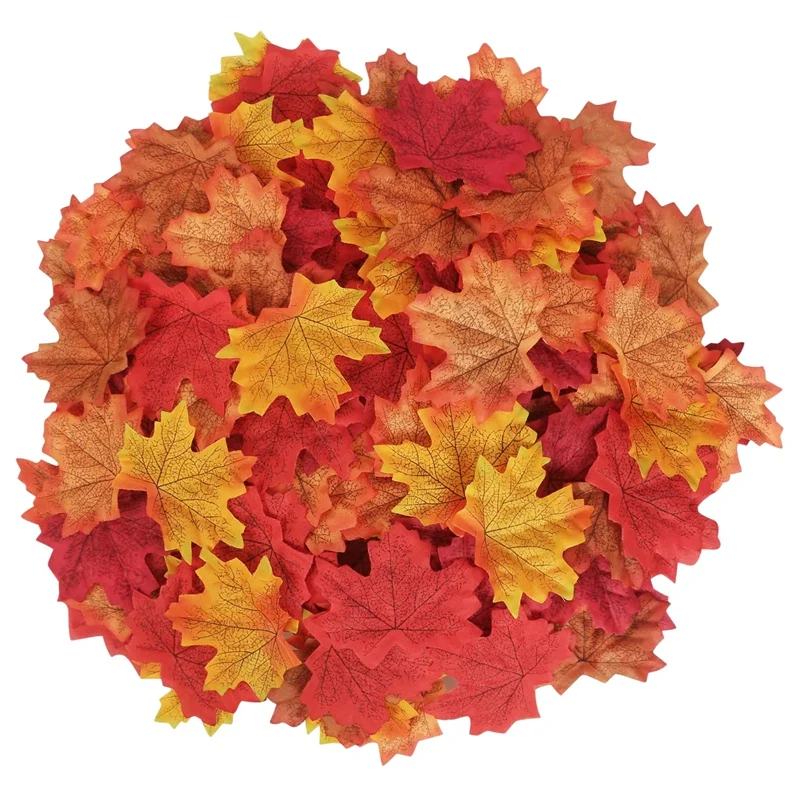 

500 Pcs Assorted Mixed Fall Colored Artificial Maple Leaves For Weddings, Events And Decorating