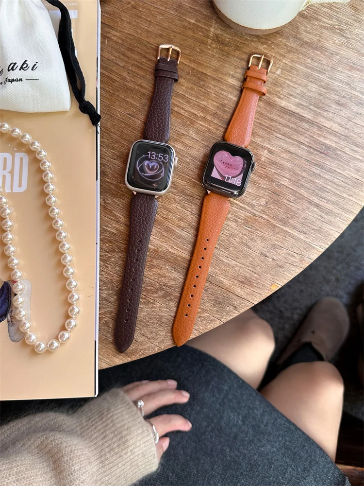 

Роскошный тонкий кожаный ремешок 49 мм для Apple Watch Ultra 2 49 мм 45 мм 40 41 40 44 мм, ремешок Correa для мужчин и женщин, ремешок для iwatch 9 8 SE 7 6 5 4 3