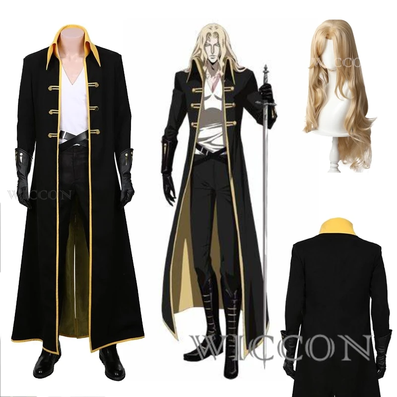 Фото Castlevania Adrian eleaepes Arukado Alucard Косплей Костюм Парик Наряд Аниме Стиль Хэллоуин Вечеринка Ролевая Игра Мужской Костюм Пальто Брюки №1