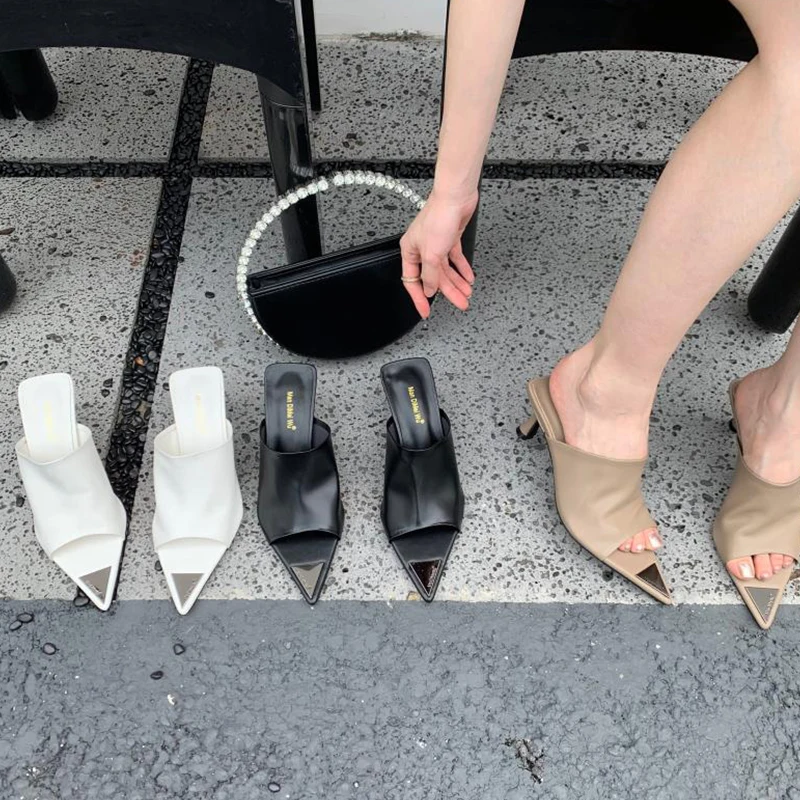 

Slippers For Women Pumps High Heels Gladiator Female Sandals 2022 Summer Sexy Ladies Heeled Shoes For Women Pointed Toe Slides