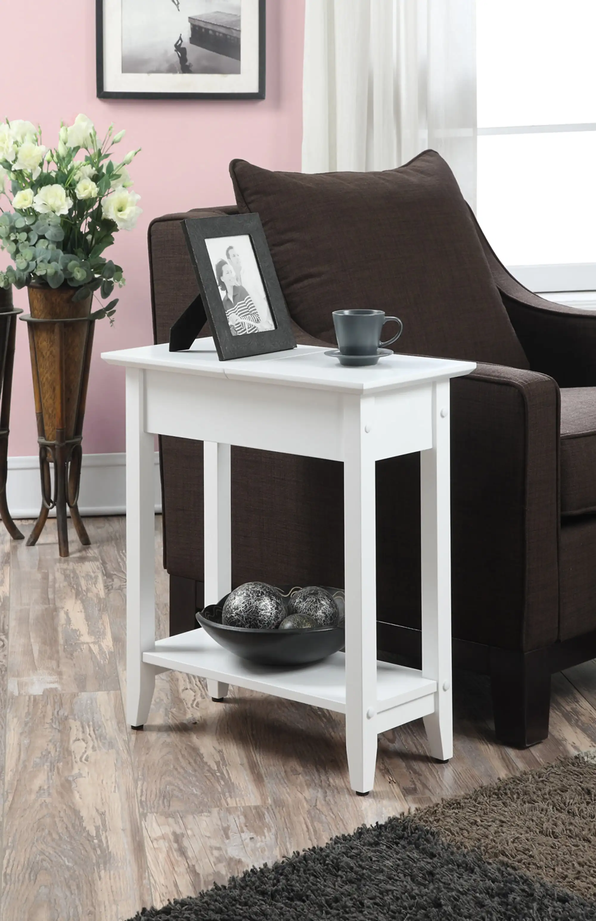 

American Heritage Flip Top End Table with Shelf, White