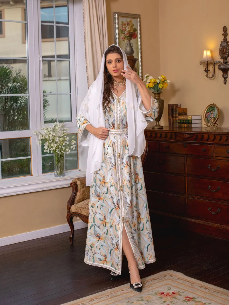 Caftan Marocain Abaya Dubai Turkey Islam Kaftan Muslim Hijab Dress African Dresses for Women Robe Arabe Musulman Djellaba Femme
