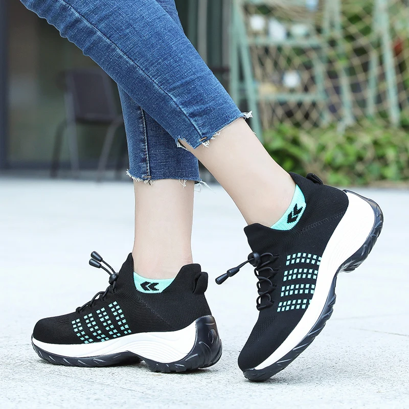 Fashion Girls Sneakers Ladies Outdoor Breathable Comfortable Walking Sock Shoes Plus Size 35-45