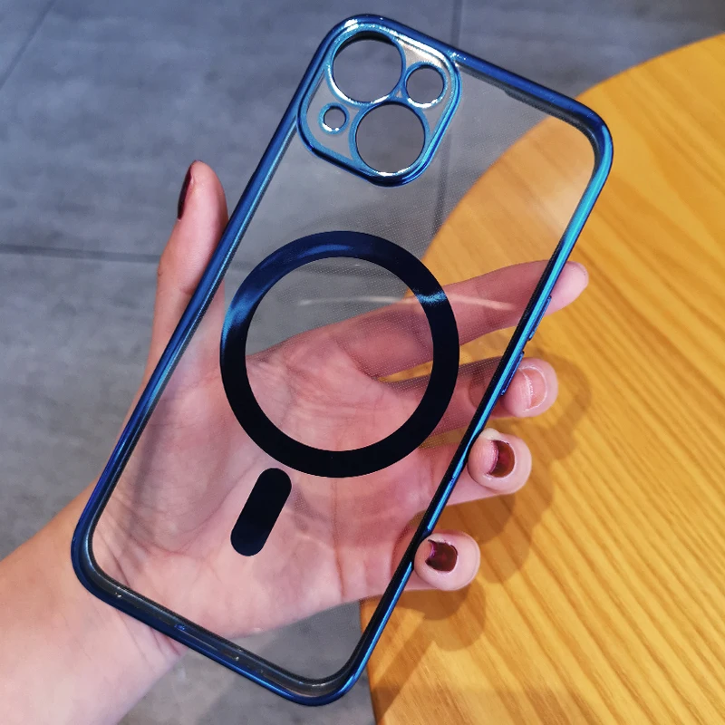 

For IPhone 12 13 Pro Simple Magnetic Transparent Magnetic Wireless Charging Case Ring Plating Case for IPhone 12 13 Pro MAX Case