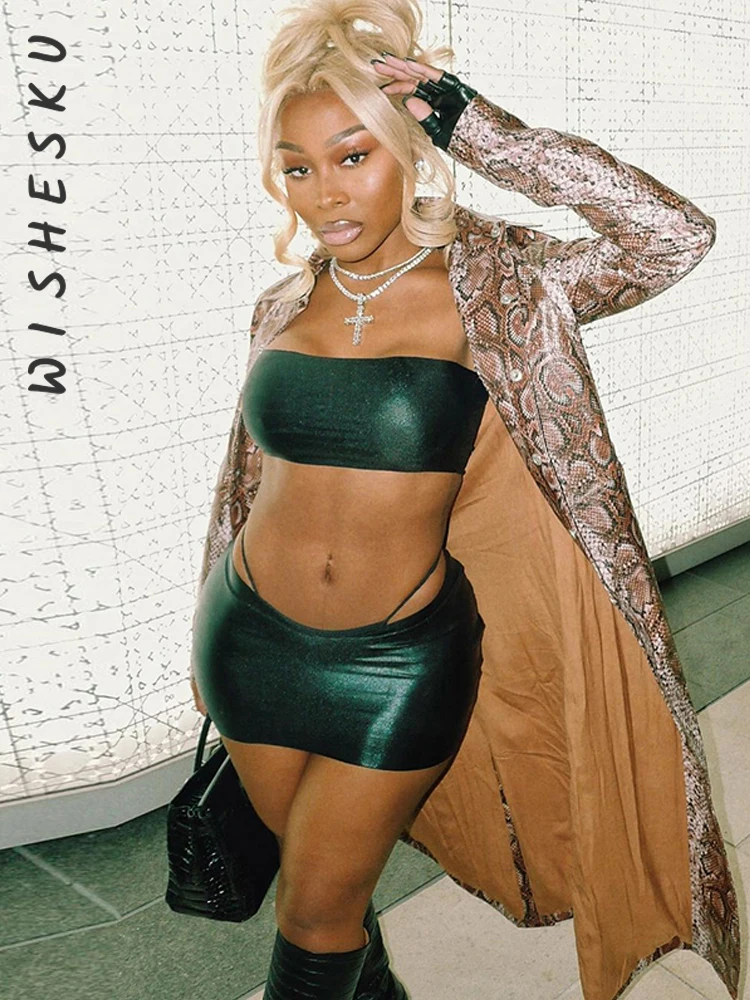 

Комплект из двух предметов, Женская Сексуальная мини-юбка, наряды, без бретелек, корсет-труба, топ 2022, летняя одежда для ночного клуба вечерн...