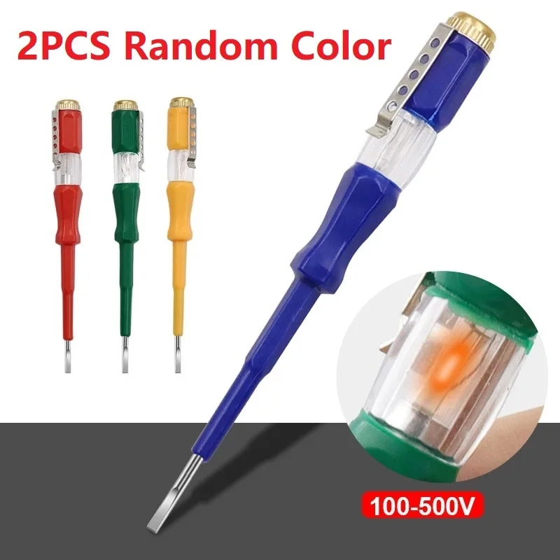 

2pcs Portable LED AC Voltage Test Pen 100-500V Tester Flat Screwdriver Socket Detector Screw Driver Repair Electrician Tools