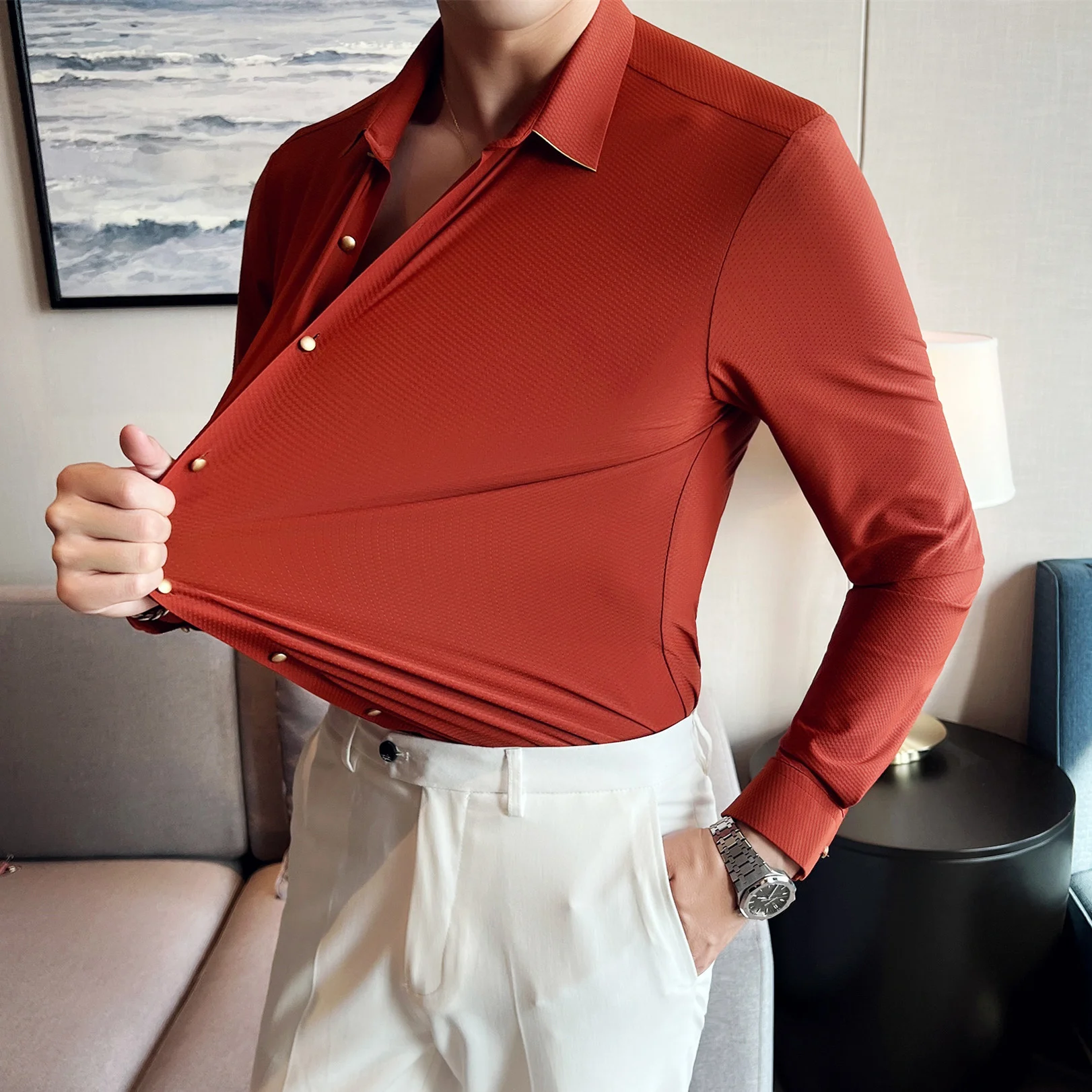

2023 British Style Autumn New Long Sleeve Shirts For Men Clothing Quality Slim Fit Drape Tuxedo Casual Chemise Homme Sale S-4XL
