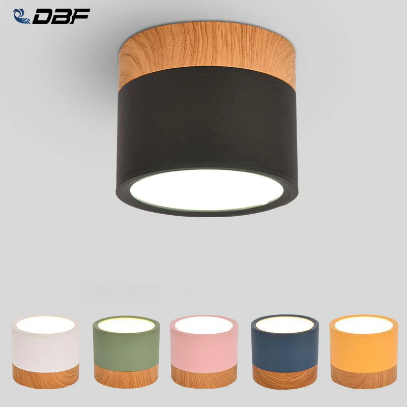 

LED Downlight Macaron Surface Mounted Wood Grain Dimmable Spotlight Livingroom Anti-Glare Lamp For Corridor Aisle Ceiling Light