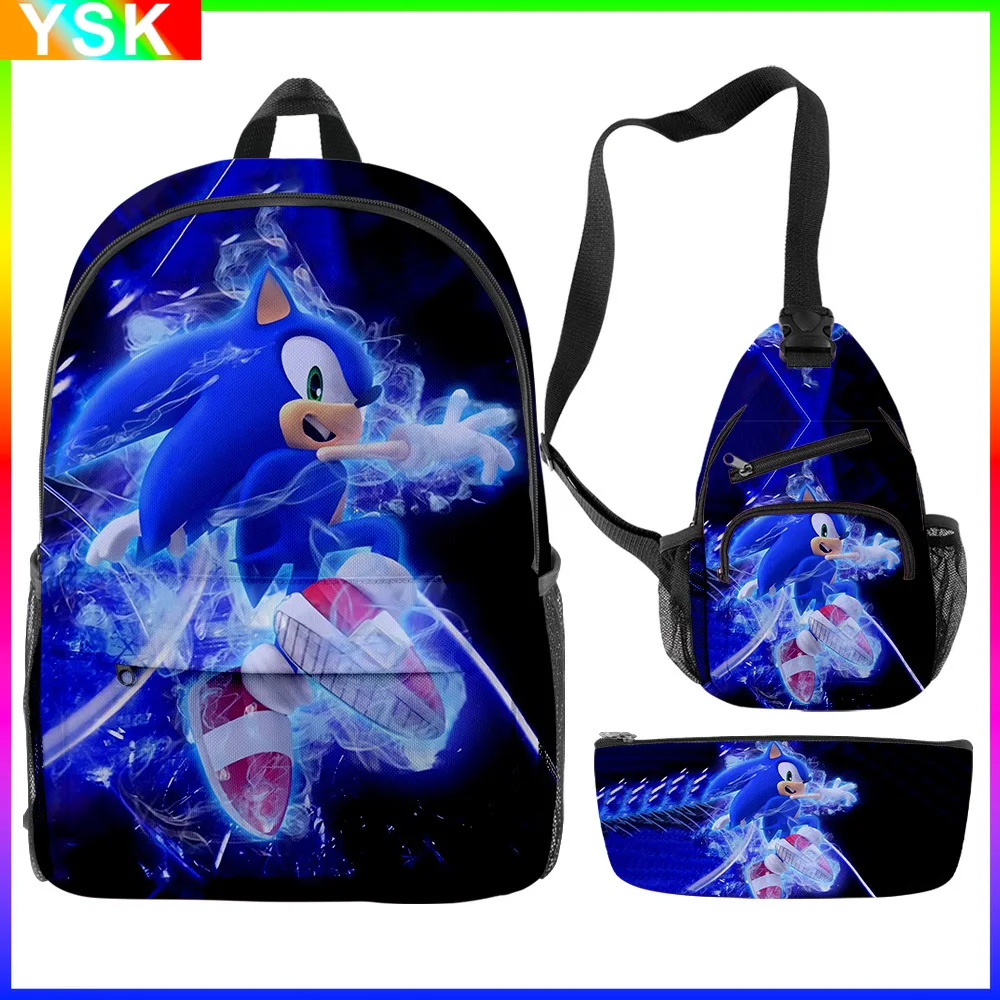 

3PCS Sonic Cartoon Backpack Shoulder Bag Pencil Bag Student Students Backpack Large Capacity Zipper Boys and Girls Birthday Gift