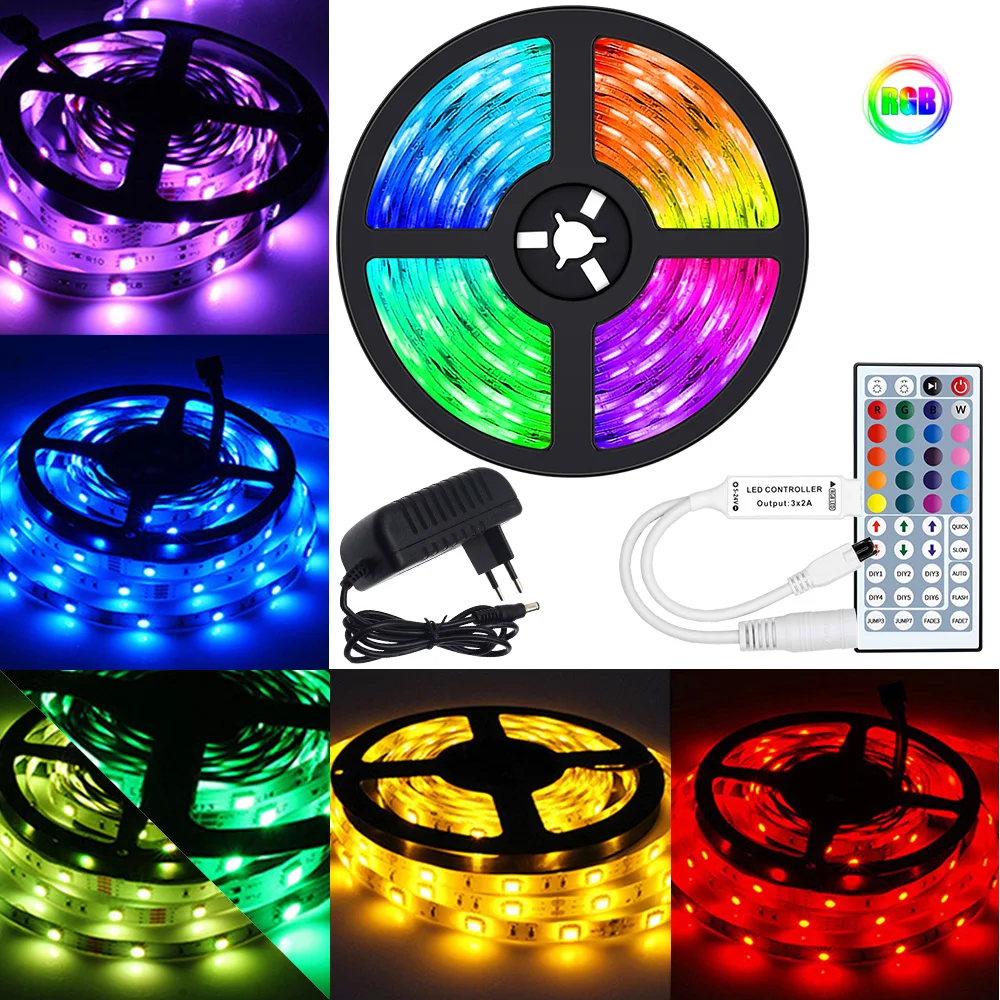 

5 м 10 м 15 м 20 м Светодиодная лента 5050 RGB Светодиодная лента гибкая лента 12 В постоянного тока RGB Диодная лента 44 клавиши ИК контроллер адаптер