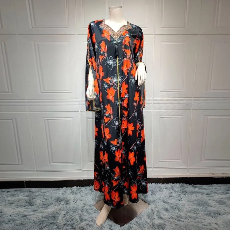 Muslim Dubai Abaya Islamic Clothes For Women Dashiki Print Bohemian Kaftan Robe Musulmane Longue Djellaba Femme Boubou Gowns
