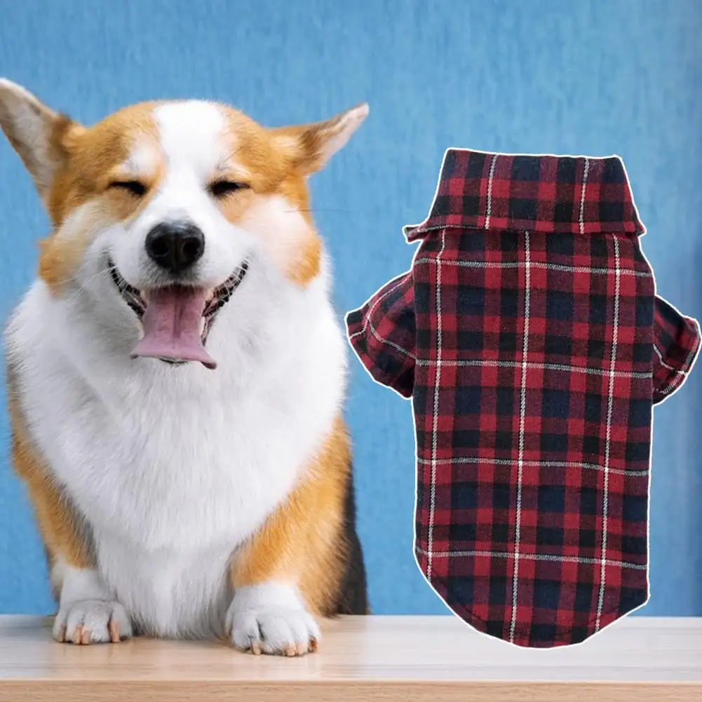 

Fashion Pet Dog Shirt Plaid Pattern Lapel Collar Shirt Puppy Cat Clothing French Bulldog Vest Chihuahua Summe
