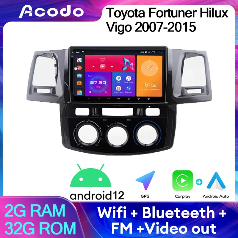 

Acodo 2din Android12 Car Player For Toyota Fortuner Hilux Vigo 2007-2015 Car Stereo 9'' iPS Screen Wifi BT FM GPS Carplay Radio