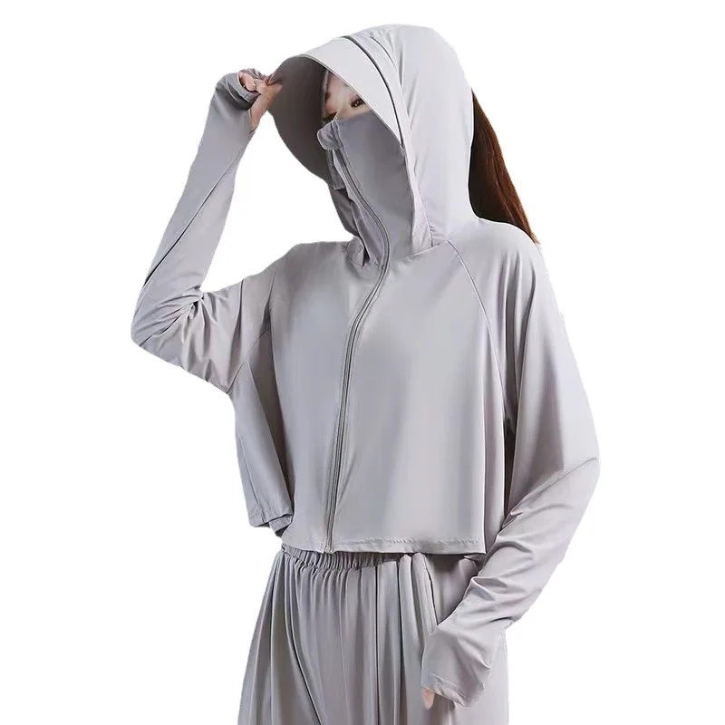 

Женское пончо-накидка из ледяного шелка с защитой от солнца и стоячим воротником для летней езды