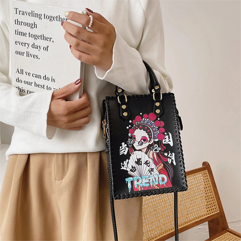 Fashion Handle Shoulder Women Bag Set PU Leather Printing Bear Bag Handbag Hand Stitching Tote Bags DIY Messenger Bag Woven Set