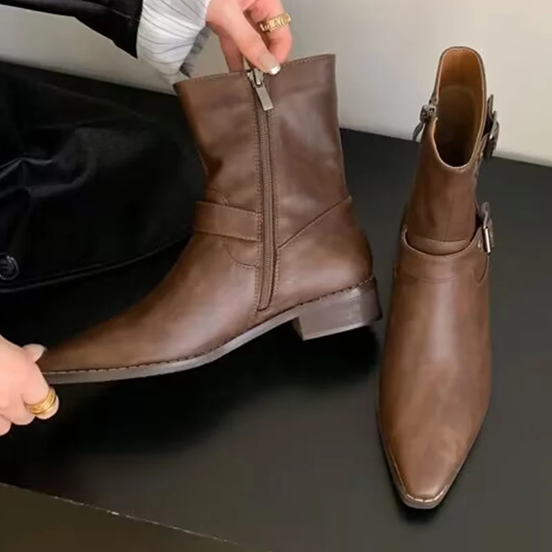 

New Trend Ankle Low Heels Chelsea Boots Winter Pointed Toe Designer Women Zipper Shoes Brand 2023 Pumps Gladiator Femme Botas