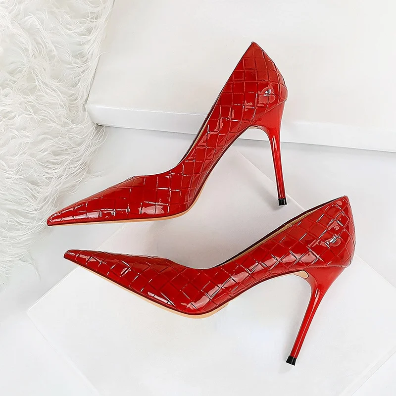 

2021 Autumn New Women's Single Shoes Fashionable Sexy Pointed Shallow Mouth Stiletto Patent Leather High Heels Party Shoes