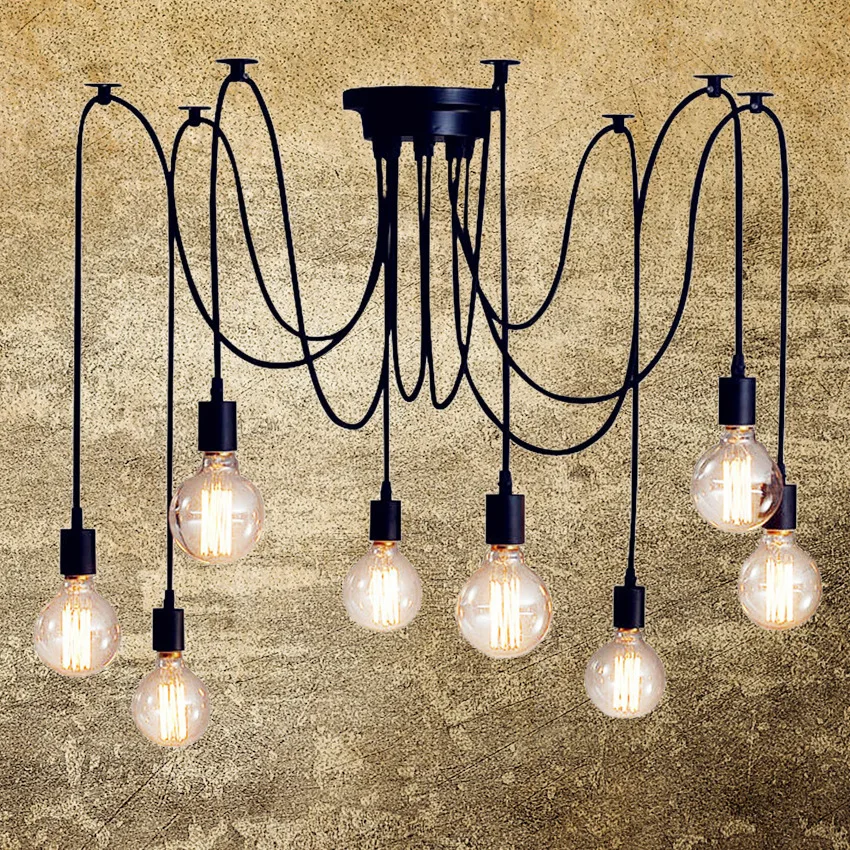 

Modern Nordic Spider Industrial Pendant Lamp E27 Loft Edison Industrial Hanging Lamps Length 120cm 150cm 200cm Pendant Lights