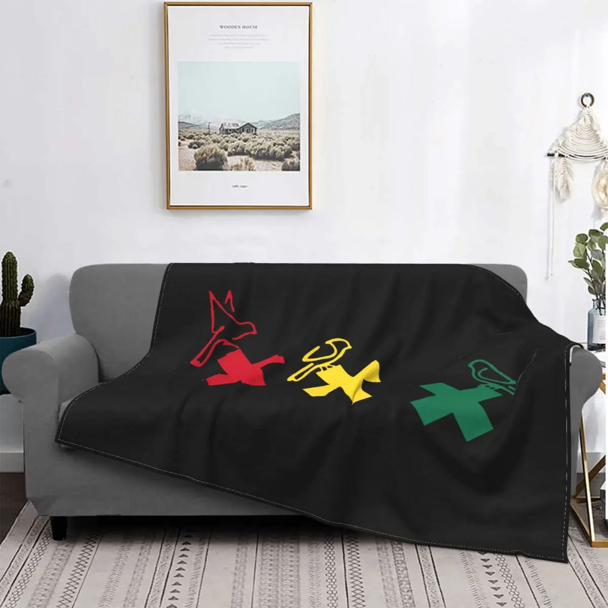 

Ajax Bob Marley 3 Little Birds Colorful Pattern Blanket Flannel Print Multipurpose Lightweight Blanket Bedroom Quilt