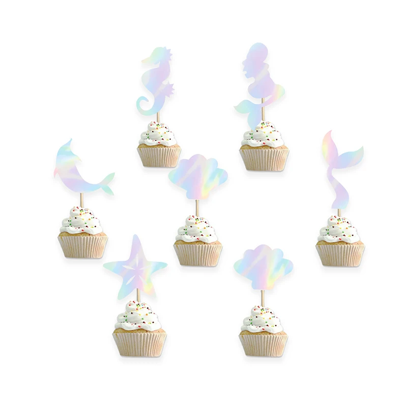 

Лазерные топперы для украшения тортов в виде русалки, декорирование тортов на свадьбу, день рождения, кекс, десертные украшения для девочек, детский праздник, аксессуары для декора