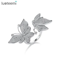 luoteemi new fashion 2022 double butterflies open rings for women clear crystal butterfly anillo korean fashion jewelry for girl